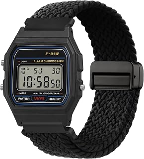 18mm Magnetic Braided Watch Band Compatible for Casio F-91W/F-84/F-94/F-105/F-108/AE-1200/W-217H/W-218H/A-158W/A-168W/SGW-300H/W-800H, Quick Release Adjustable Soft Breathable Replacement Strap