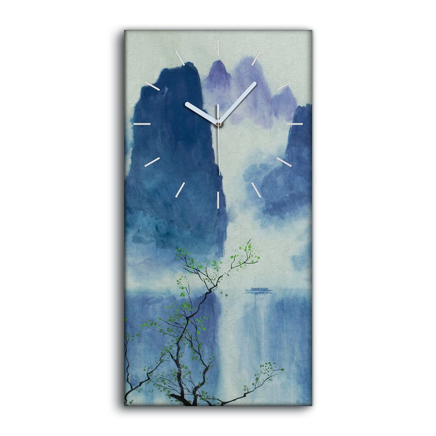 Horloge sur toile avec aiguilles blanches contrastées et design moderne de montagnes 30x60