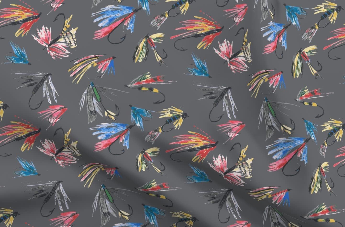 Spoonflower Fabric - Fishing Fly Boy Kids Watercolor Outdoors Printed on Upholstery Velvet Fabric Fat Quarter - Upholstery Home Decor Bottomweight Apparel