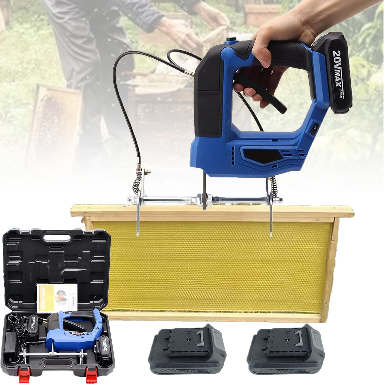 Atwynd Electric Beehive Frame Shaker, Bee Shaking Machine, Bee Remover Tool Blue-2batteries