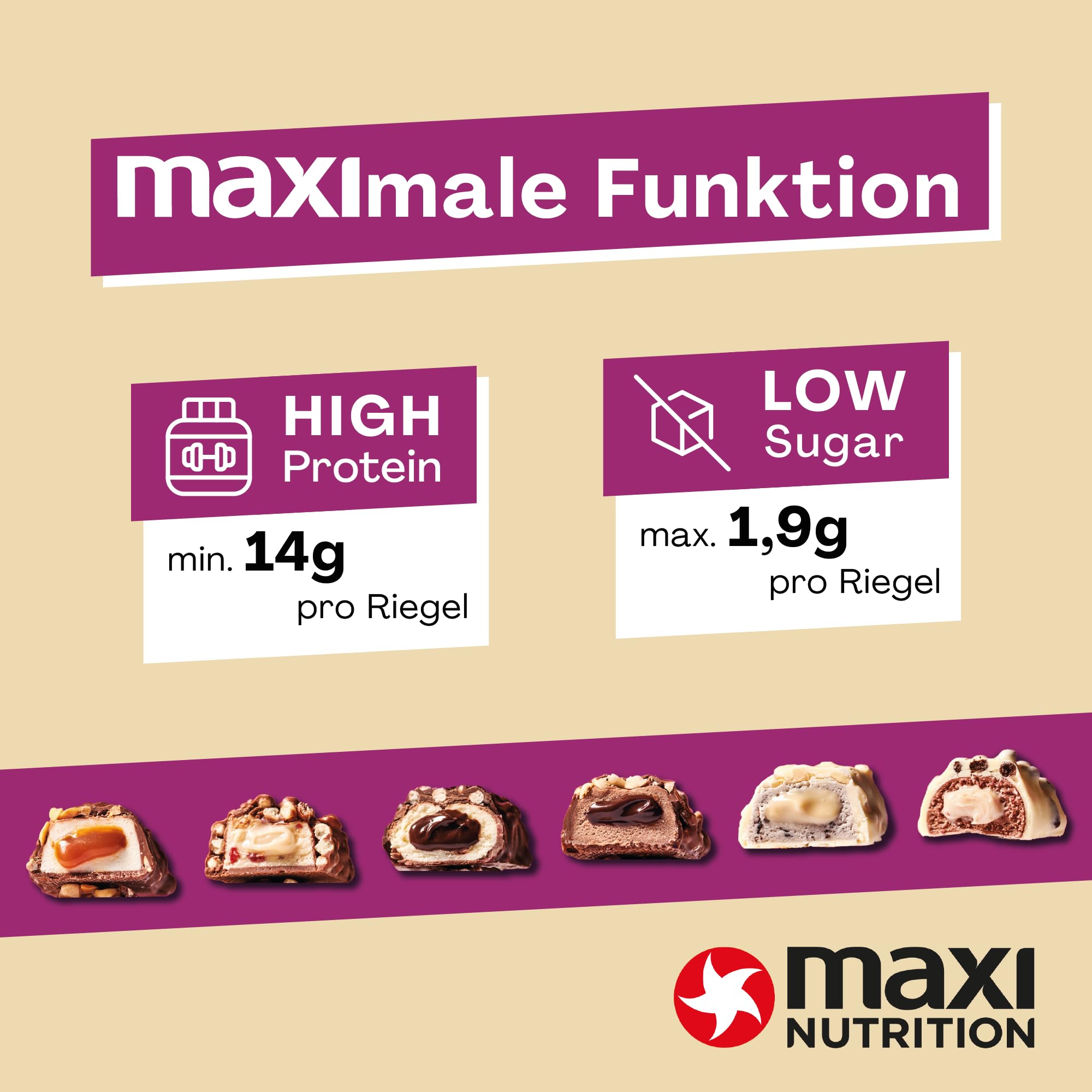 MaxiNutrition Creamy Core Bar MIX BOX, 6 Sorten (12 Riegel x 45 g), Jede Sorte enthält mindestens 14 g Eiweiß pro Riegel, Low Sugar, ohne Zuckerzusatz, ohne künstliche Aromen