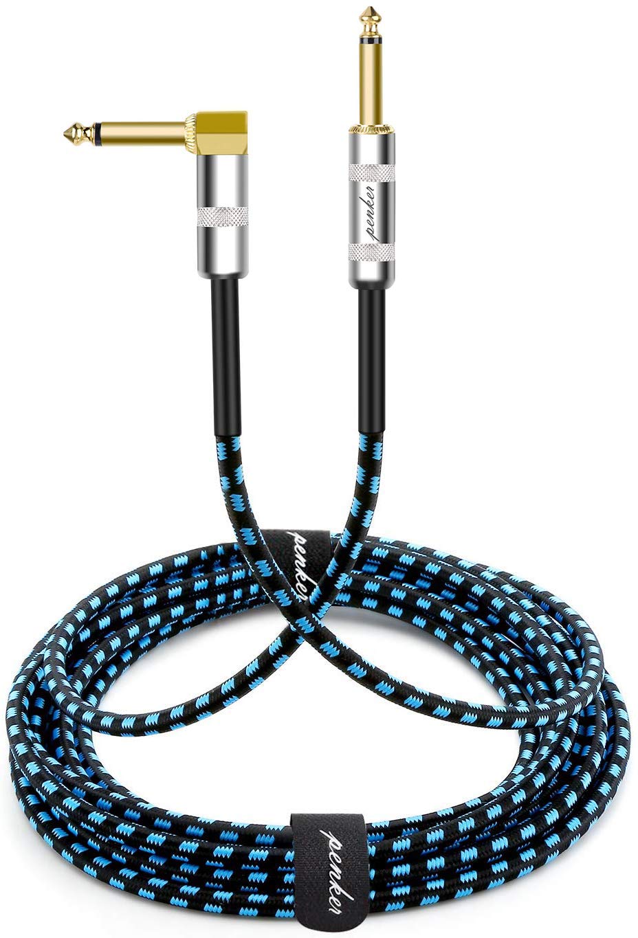 PenkerGuitar Instrument Cable 10 Foot,1/4 Inch Right Angle to 1/4 Inch Straight Gold Plated Guitar Cord,Good for Instrument Electric Guitar/Bass/Keyboard with Black Blue