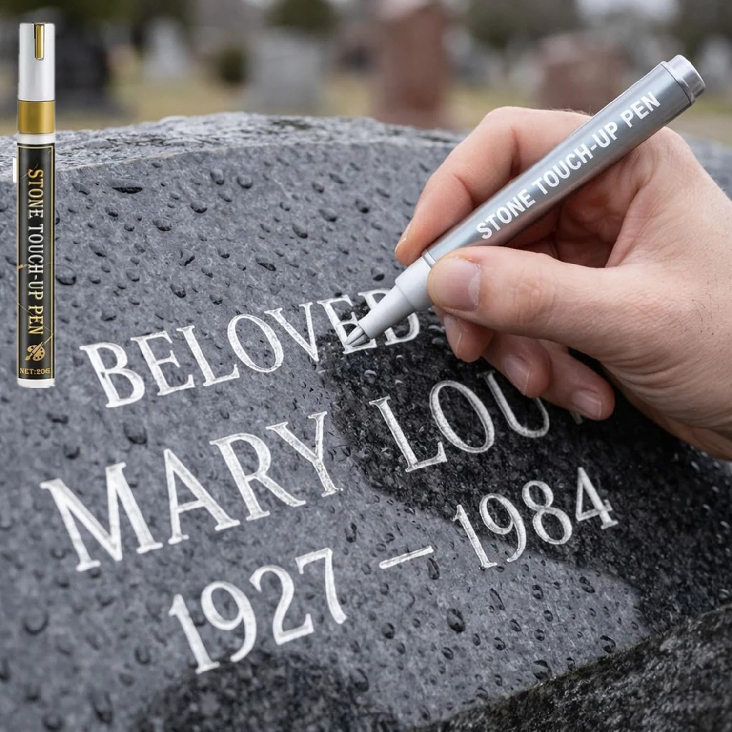 Sovtay Golden Tombstone Marker Pen, Tombstone Paint Marker, Outdoor Stone Monument Paint Pen, Golden Tombstone Marker Pen For Restoring Faded Grave Inscriptions (Silver)