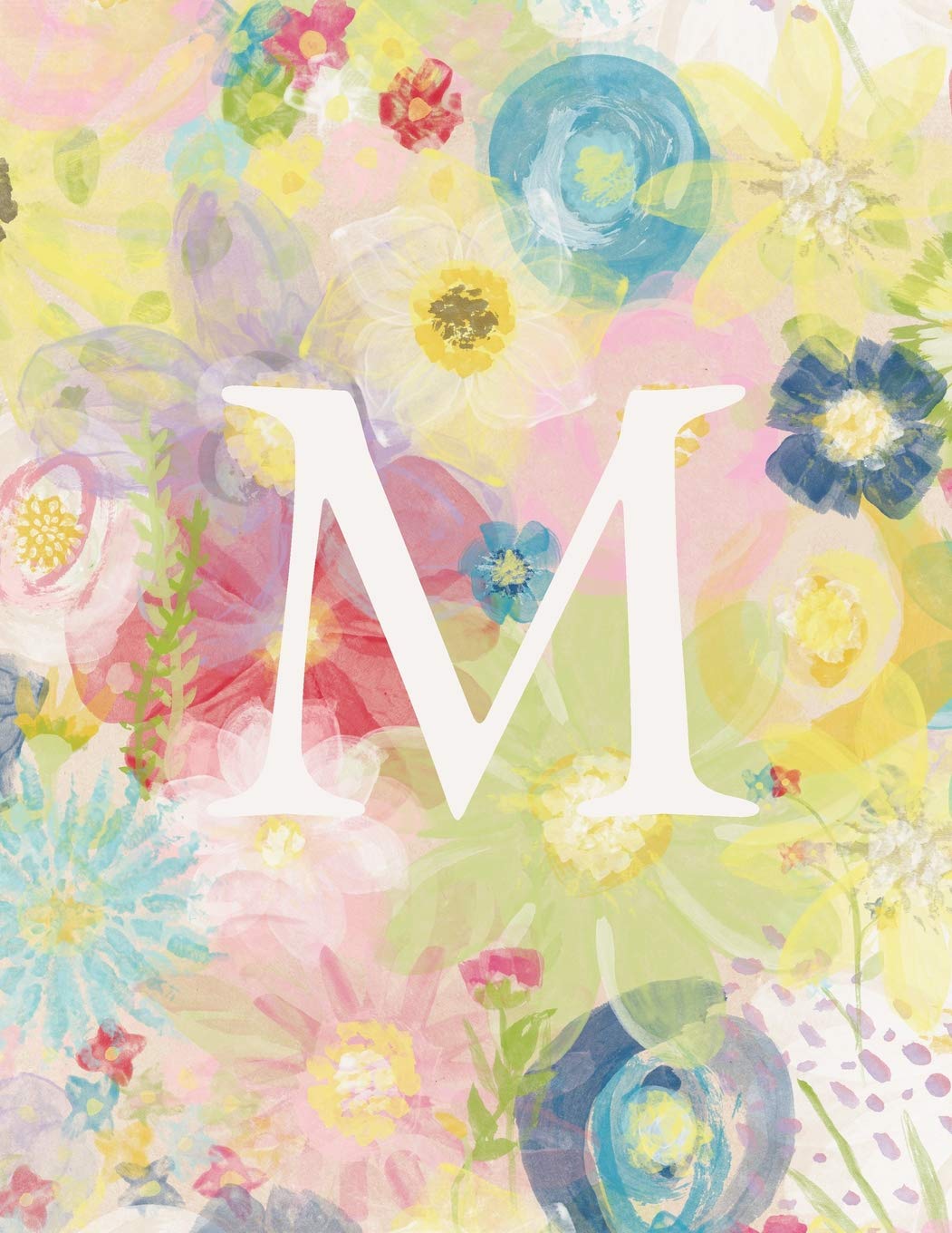 M: Monogram Initial M Notebook for Women and Girls-Pastel Floral-120 Pages 8.5 x 11
