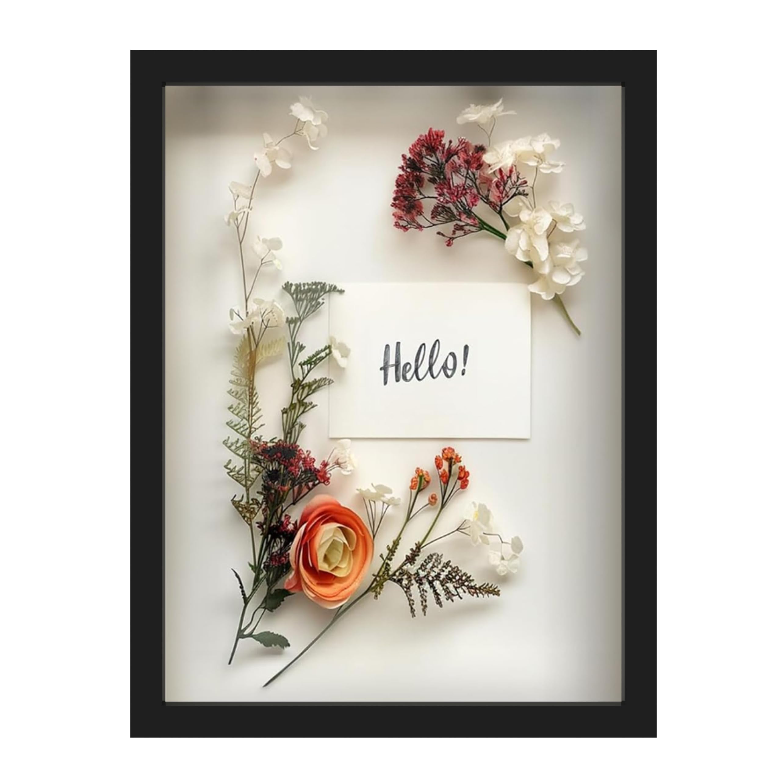 FrameWorks 12†x 16†Black Wooden Shadow Box Frame – Soft Felt Back, Tempered Glass, and Included Elegant White Ball Push Pins