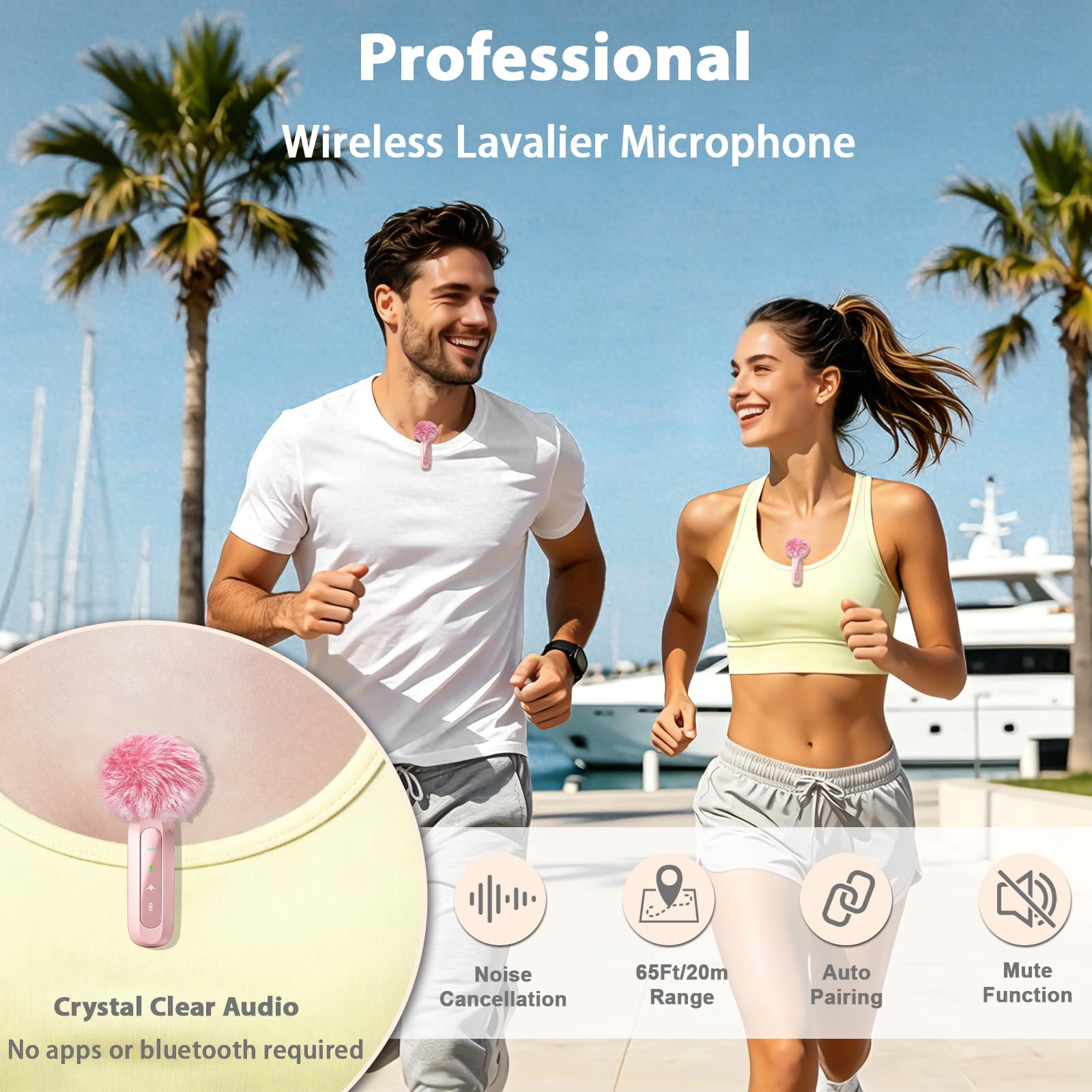 Microfono rosa per iPhone e connettore USB-C, microfono lavalier con cancellazione del rumore, display a LED e clip girevole, ideale per vlog, TikTok e creazione di contenuti