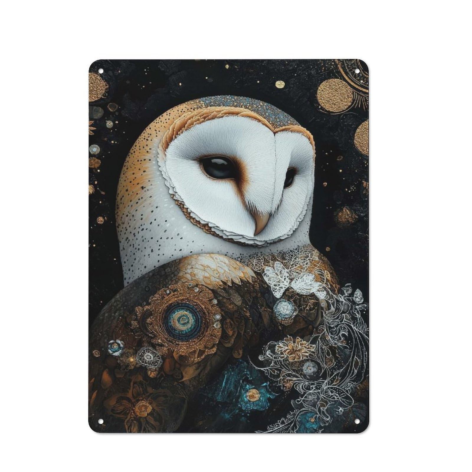 Junmoney Style-20 Metal Plaque With Ornate Barn Owl Portrait Design 40X30cm, Retro Kitchen Wall Decor For Bakery, Diner, Cafe Or Family Room