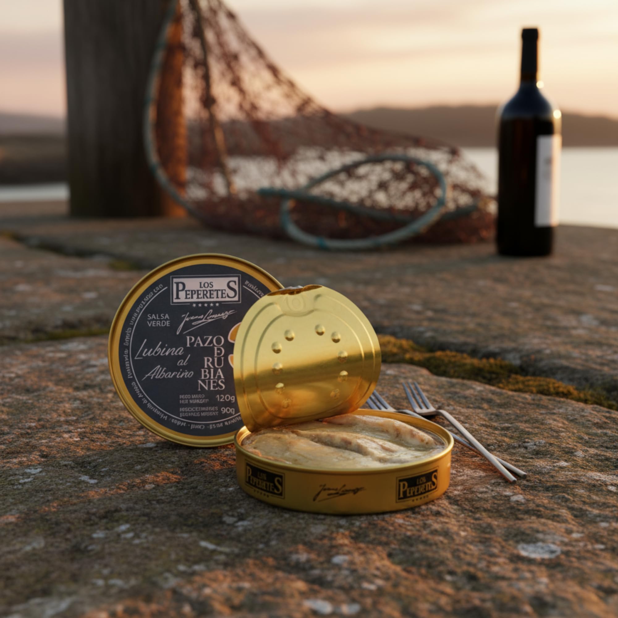 LOS PEPERETES x3 Lata Lubina Seebarsch in Albariño-Sauce 120 g | Galicische Gourmet-Konserve | Weißfisch in Weinsauce | Handwerkliche Herstellung