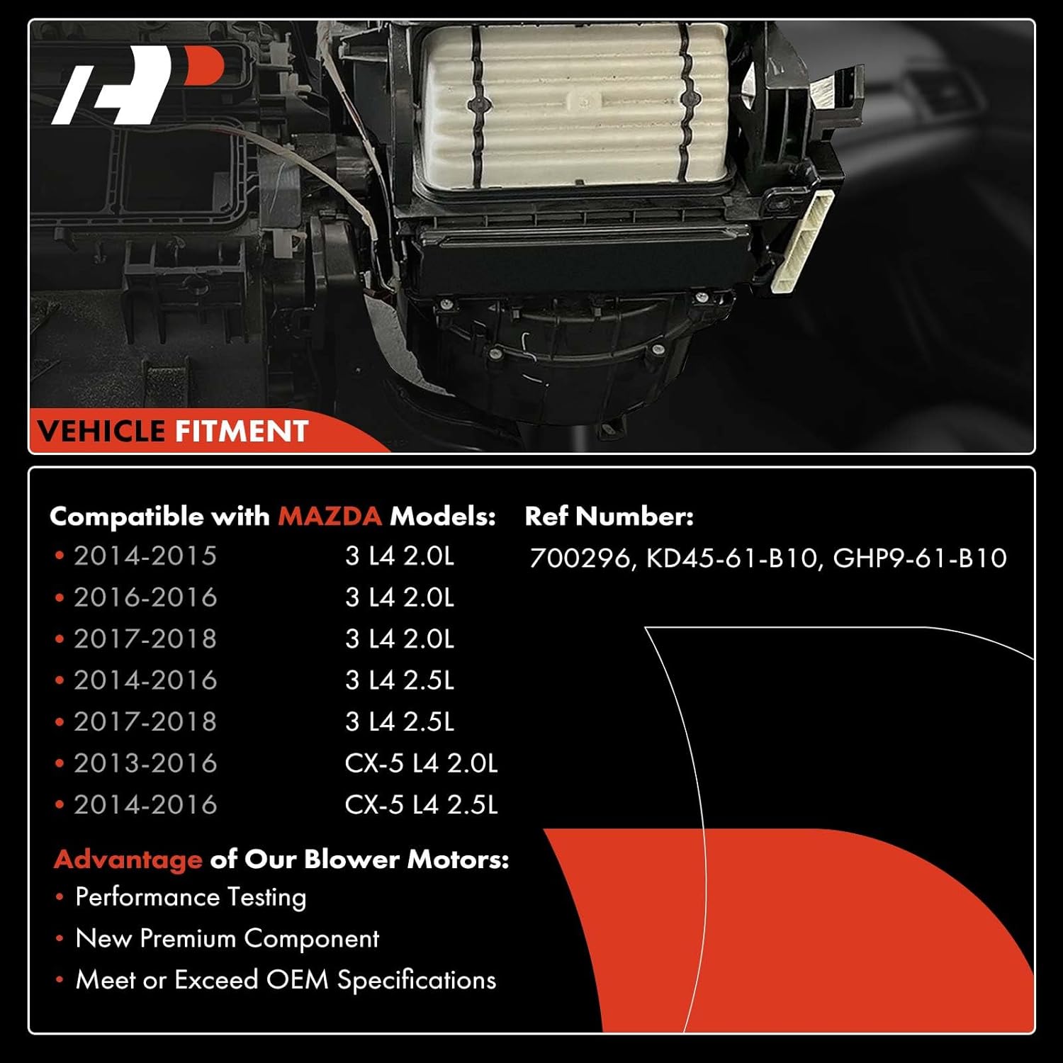 A-Premium Front HVAC Heater Blower Motor Compatible with Mazda 3 2014-2018, CX-5 2013-2016, with Fan Cage