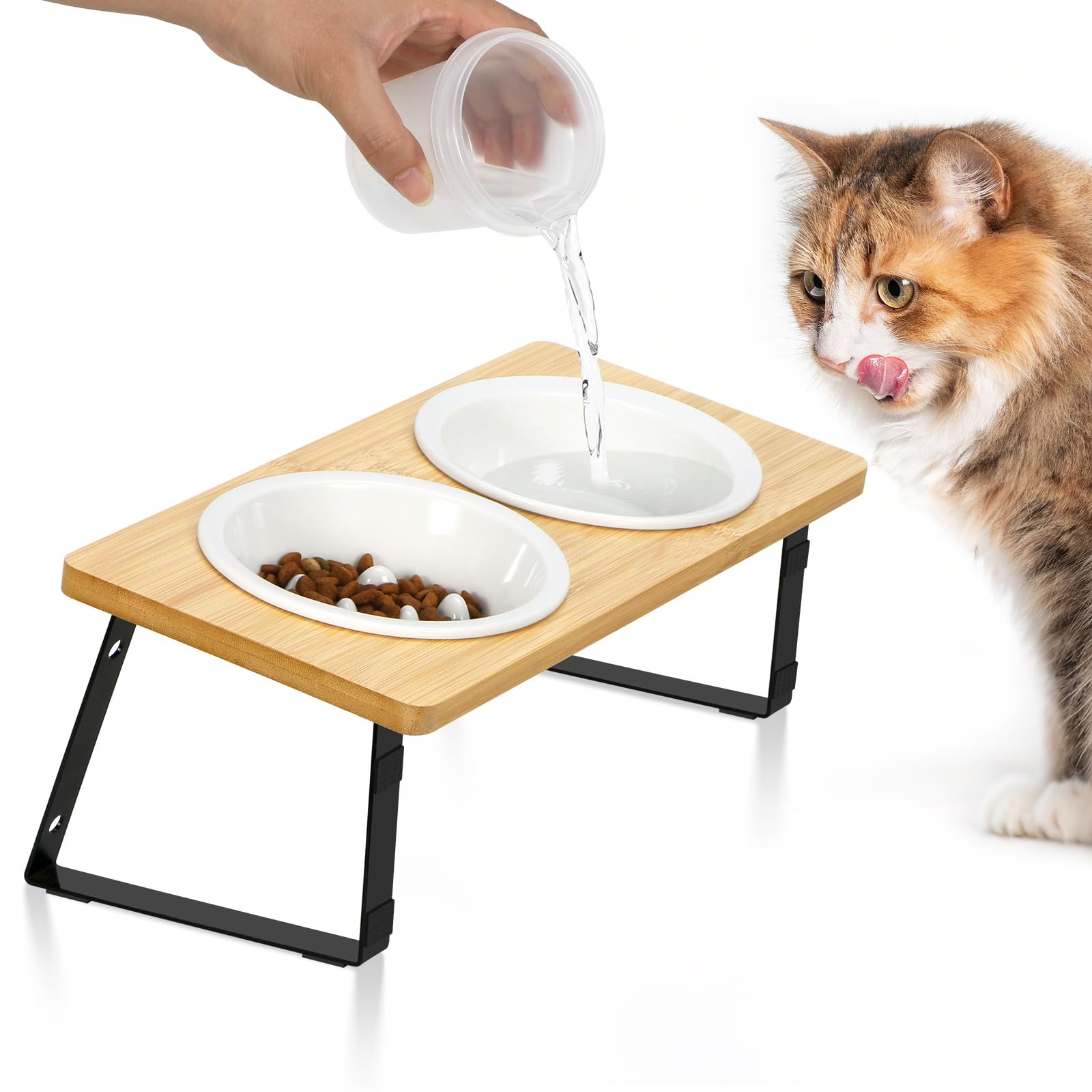 Bols d'alimentation réglables en hauteur pour chat avec socle anti-déversement