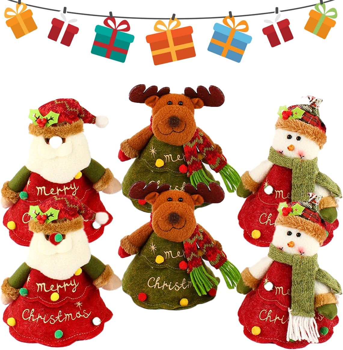 6Pcs Flax Christmas Apple Bags with Zipper Reusable 2024 New Chritmas