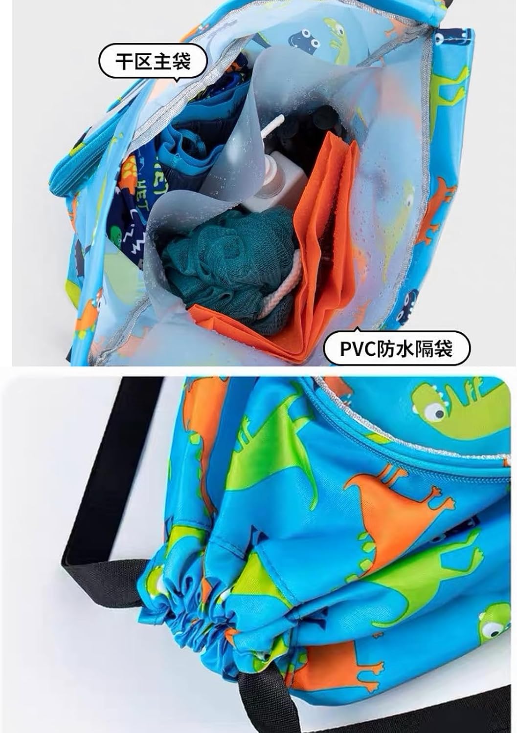 Dry Wet Separated Swim Bags for Swimmers Shark Pool Gear Drawstring Gym Bag Beach Backpack for Women Men Camping Hiking Shopping Swimming Dance Travel With Shoe Compartments