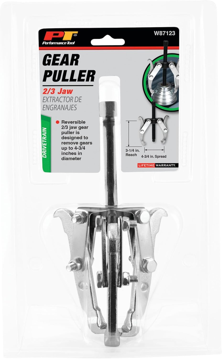 Performance Tool W87123 3-1/4-Inch Reach x 4-3/4-Inch Spread 2-Jaw Gear Puller
