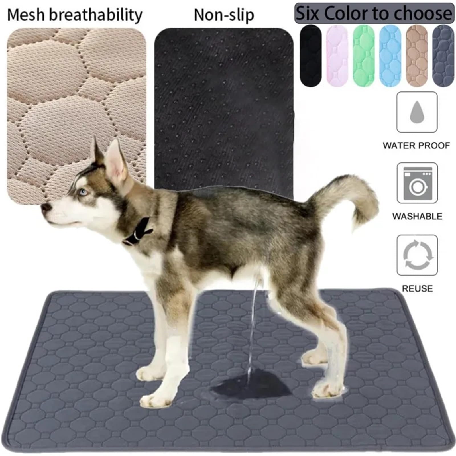Couverture absorbante réutilisable pour chien - Tapis d'apprentissage lavable pour animal domestique - Tapis d'urine pour animal domestique (gris, XL)