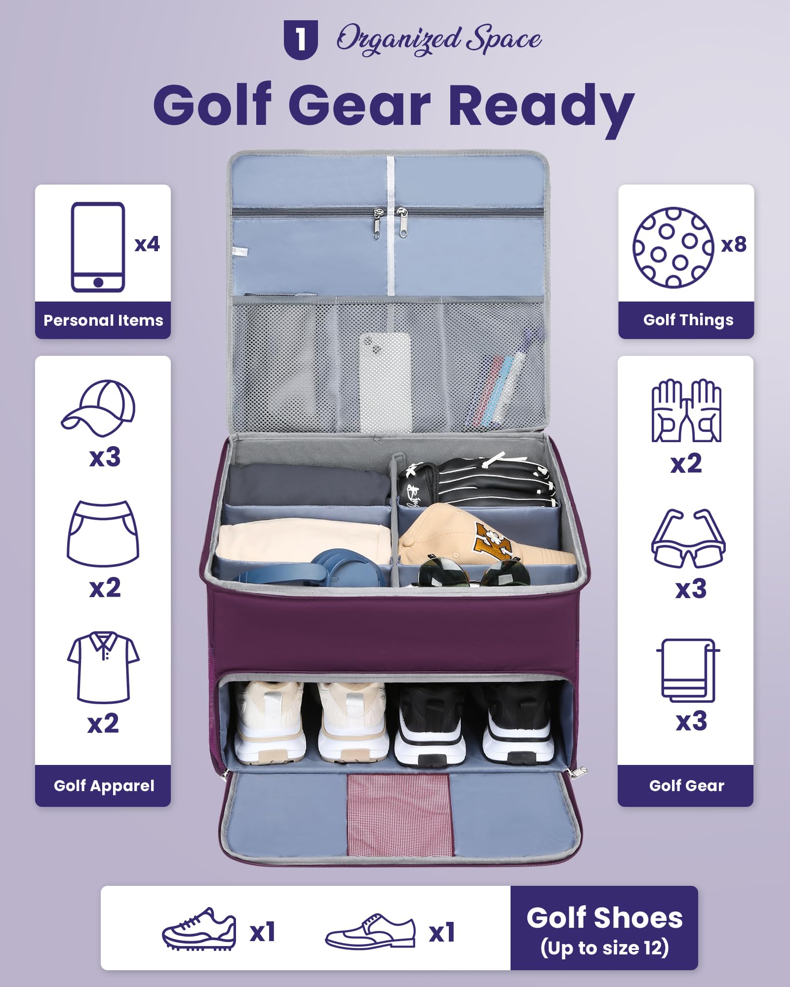 Golf Trunk Organizer for Women's Accessories & Gear - XL Shoes Bag for Car - Golf Gifts