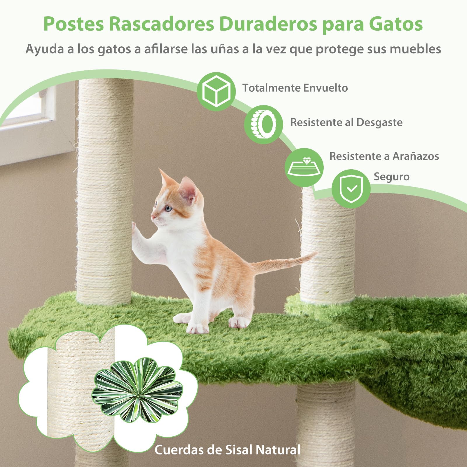 GYMAX Árbol de Escalada para Gatos de 139 cm con Poste Rascador de Sisal y Cueva, Árbol para Gatos con Cama para Gatos, Hamaca, Centro de Actividades de 5 Niveles, Muebles para Gatos