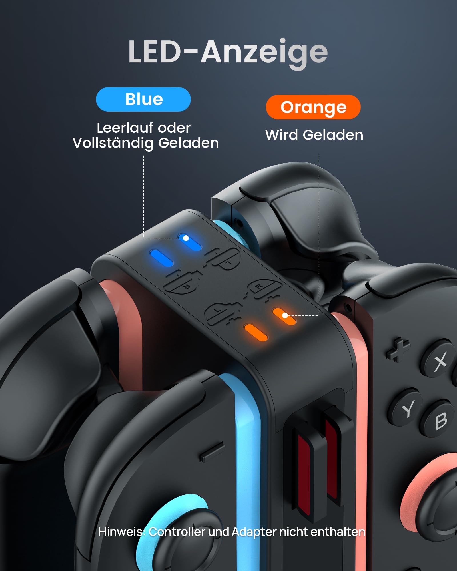 TRANSNOVO Ladestation für Nintendo Switch 2, 4-Fach Controller Ladestation mit LED-Anzeige, 9 RGB-Beleuchtungsmodi, 8 Spielkarten-SpeicherpläTZE & Gleichzeitiges Laden von 1–4 Joy-Cons