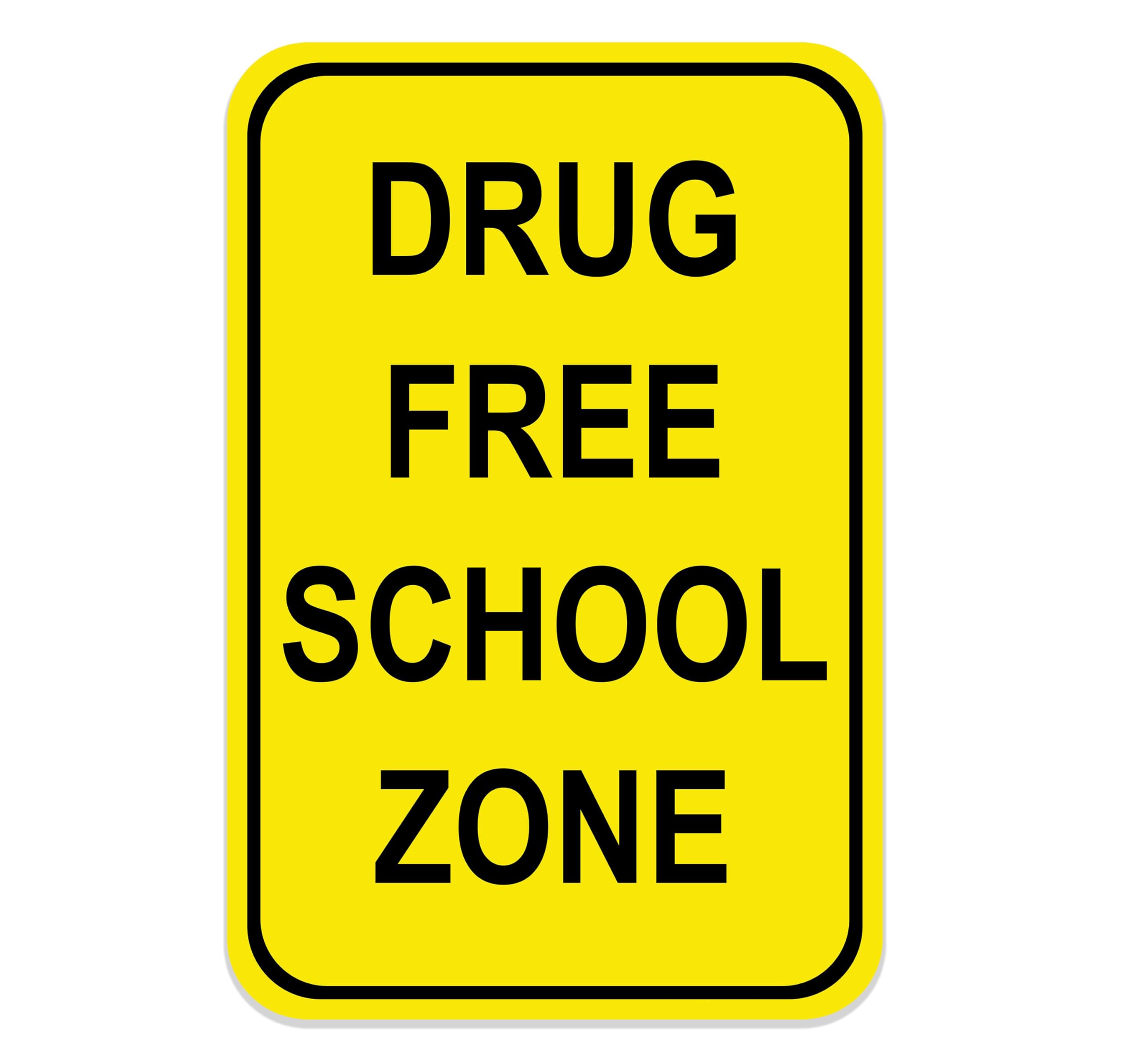 Tin sign vintage Drug Free School Zone Yellow/Black Plaque Poster for Bar Pub Beer Home Garage Man Cave Wall Decor 12x8 Inch