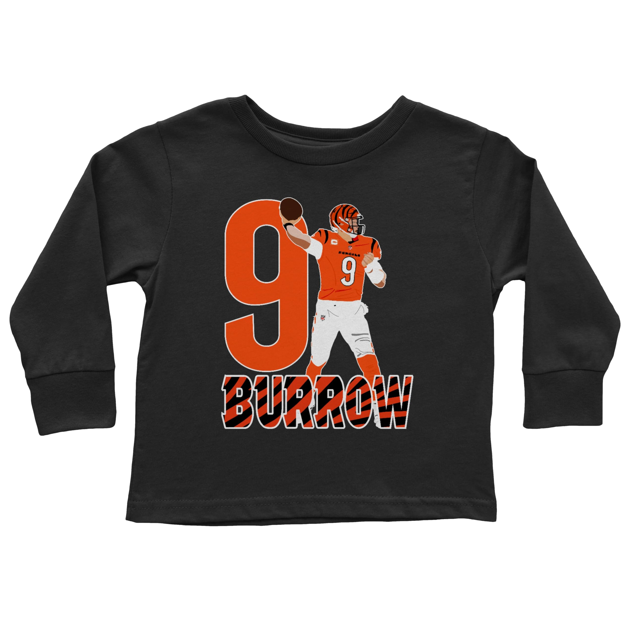 Burrow 9 Cincinnati Quarterback Star Player Fans Toddler Long Sleeve T-Shirt