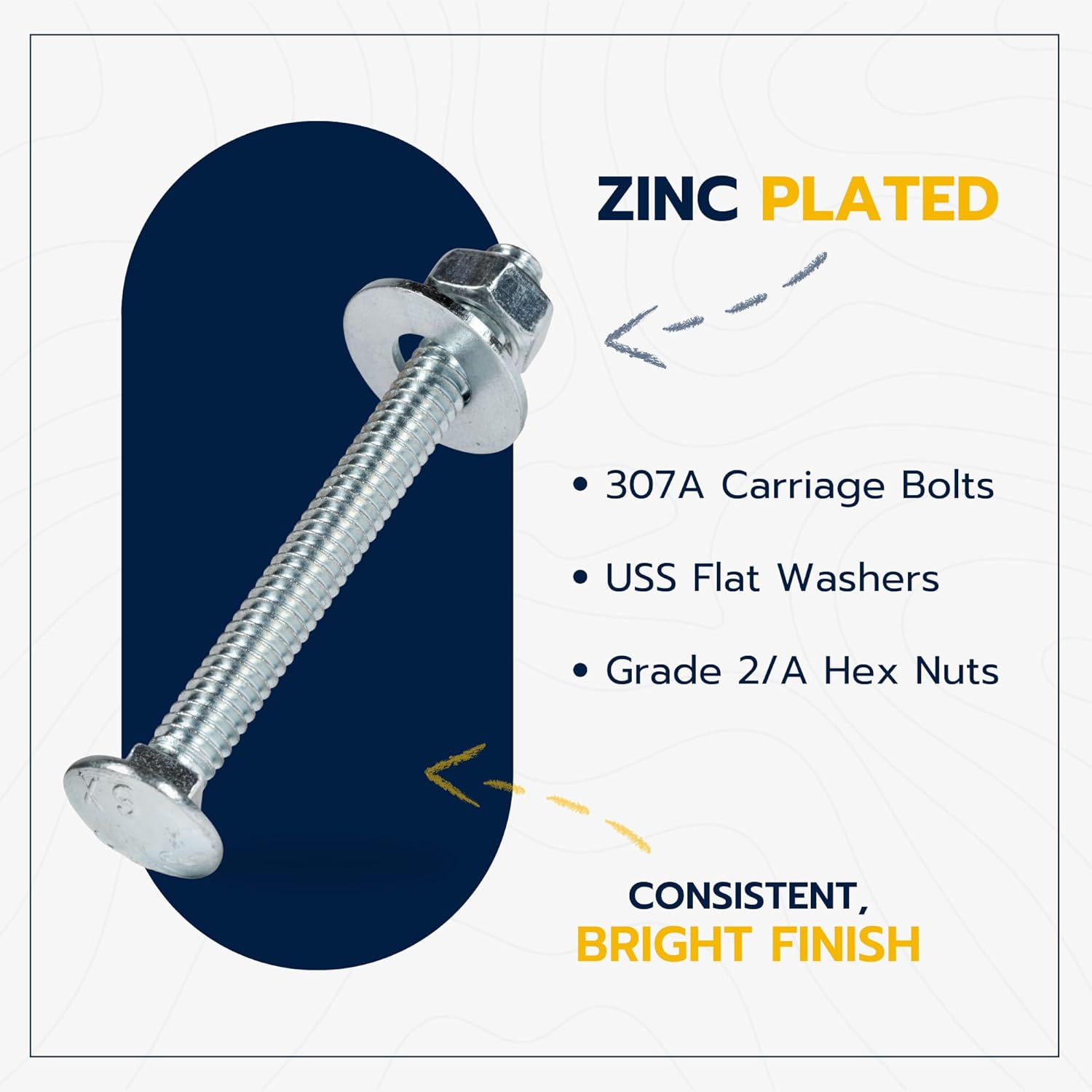 1/4" x 2-1/2" (100 Pack) Zinc Carriage Bolt Kit, Grade 307A by Makers Bolt