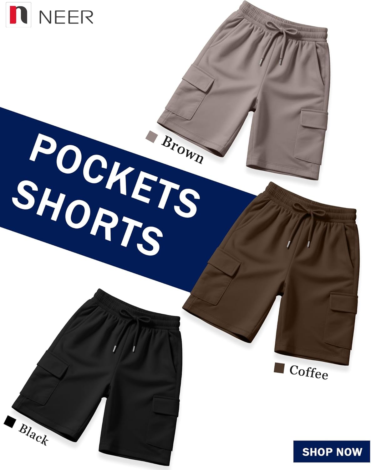 Neer 3 Pack Women's Bermuda Shorts Cargo Elastic Drawstring Knee Length Shorts Casual Loose Yoga SweatShorts with 4 Pockets - Image 4