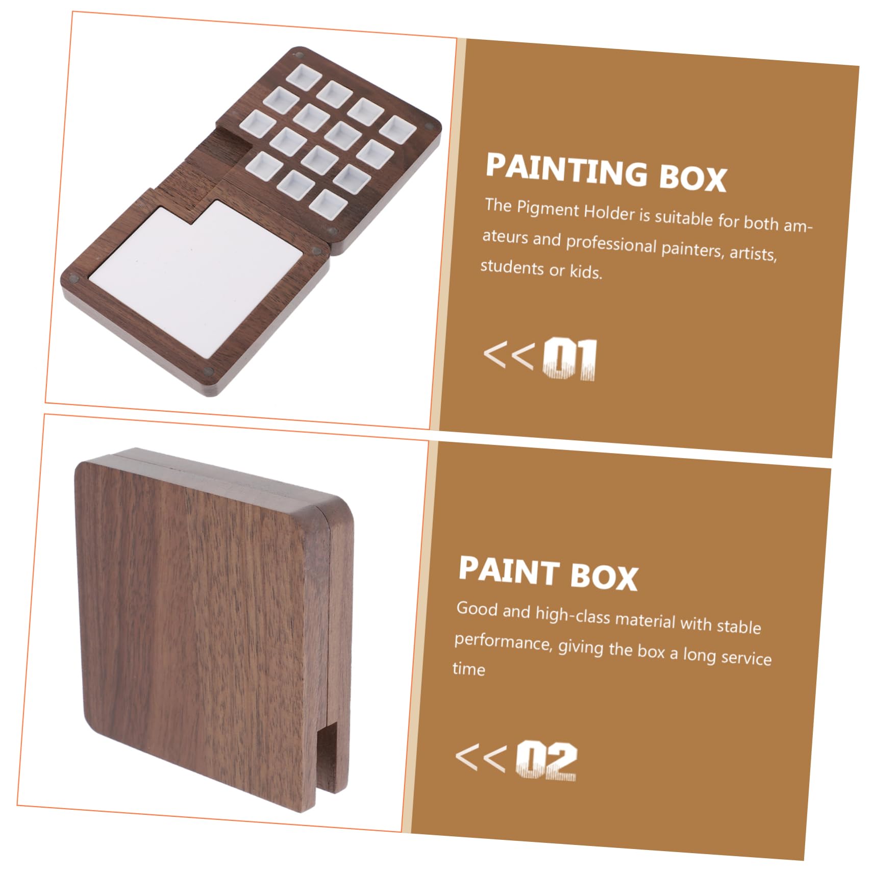 SHINEOFI 2pièces Boîte à Pigments Aquarelle Bois Portable avec Couvercle Palette De Peinture Compartiments pour Artistes Et Étudiants Idéale pour Voyage Et Créativité