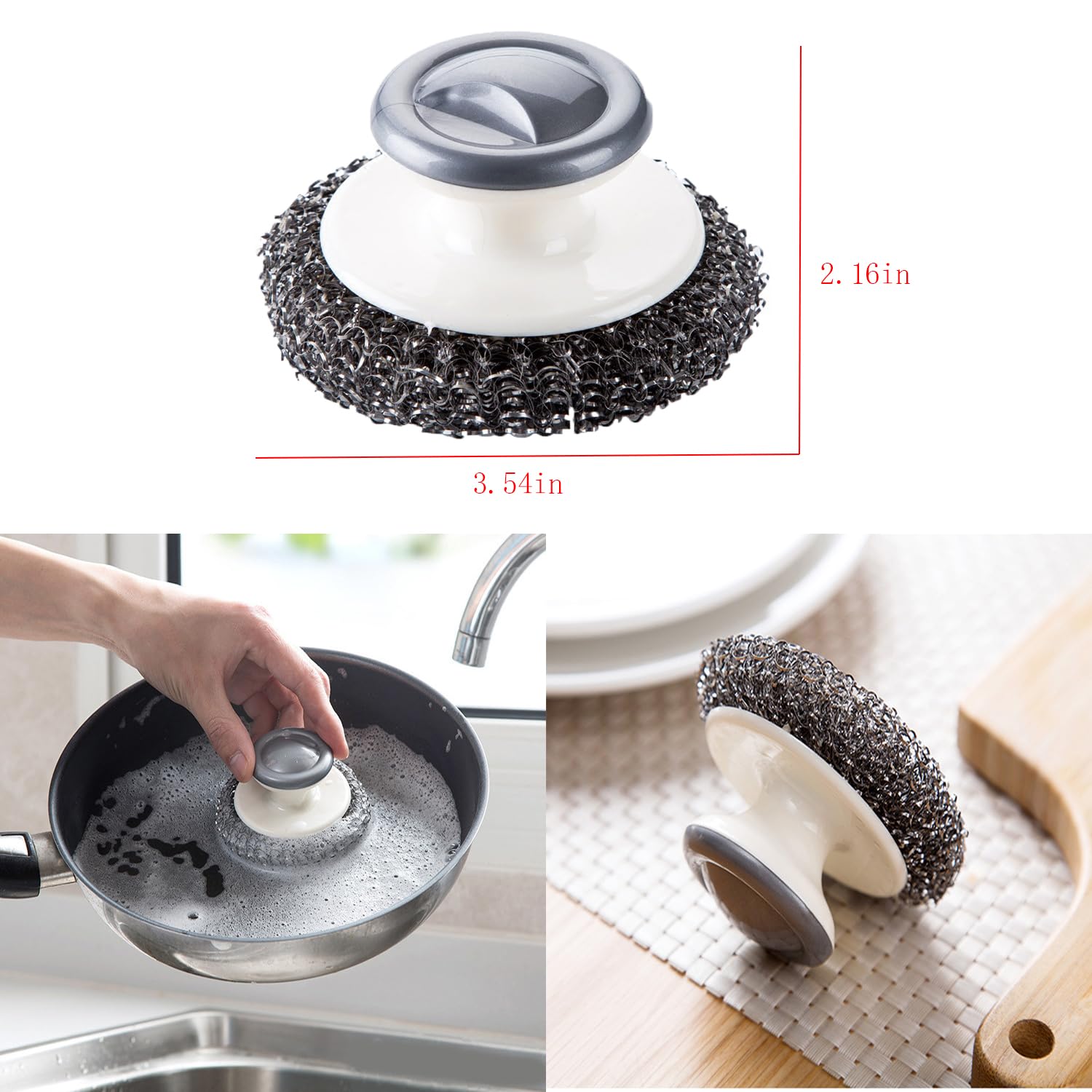 Lot De 2 Brosses à Récurer En Laine D'acier Inoxydable Avec Poignée, Fournitures De Nettoyage Pour Casseroles, Poêles, Grills, Plats