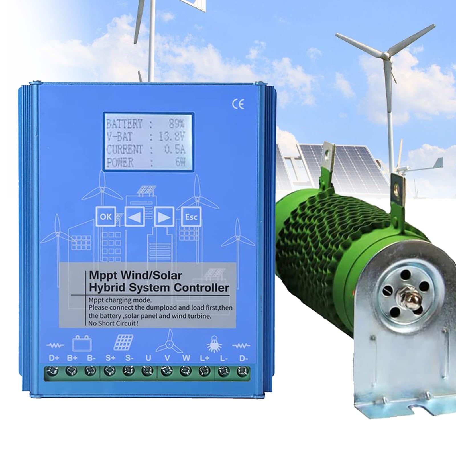Windkraftanlagen-Generator-Kit mit Laderegler, vertikale Stromerzeugungsanlage, 12000 W/16000 W Wind-Solar-Hybrid-MPPT-Laderegler 12 V/24 V/48 V mit LCD-Display und freier Lastabwurffunktion