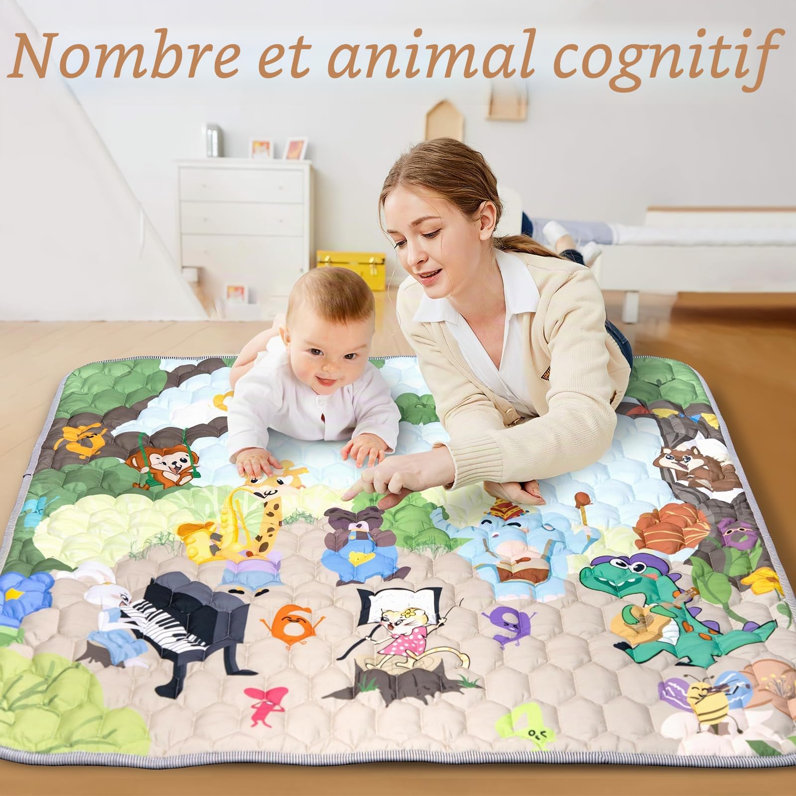 Tapis D'eveil Bebe Pliable - Imperméable Animaux 127x127cm Tapis de Sol Bebe, Antidérapant Tapis Chambre Enfant, Garçons Filles Motricité Sensoriel Tapis de Jeux Intérieur Extérieur
