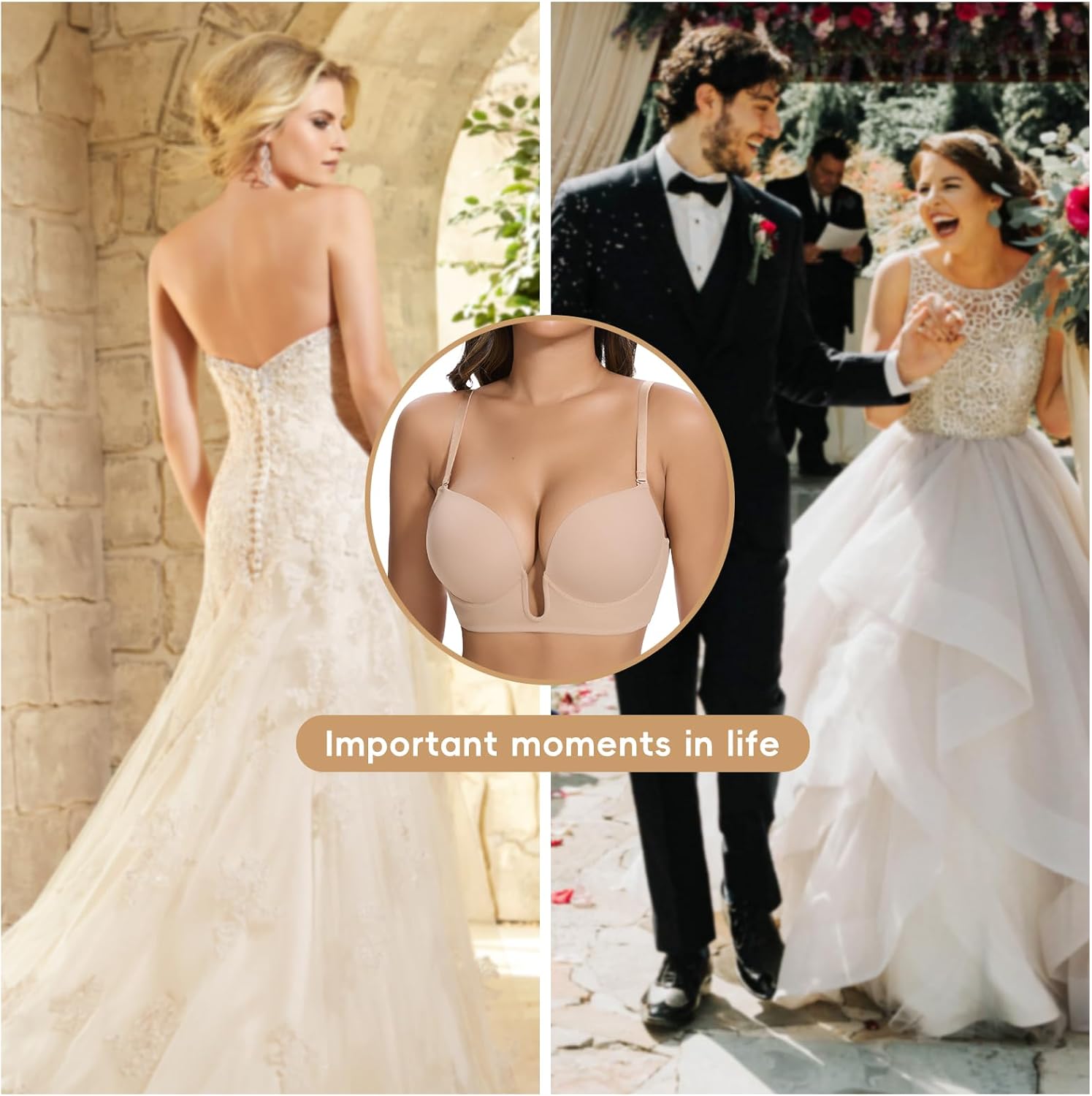 JOYSHAPER Plunge Bras for Women Backless Push Up Bras Low Cut Padded Bras Shaper Convertible with Clear Straps Dress Bra - Image 4