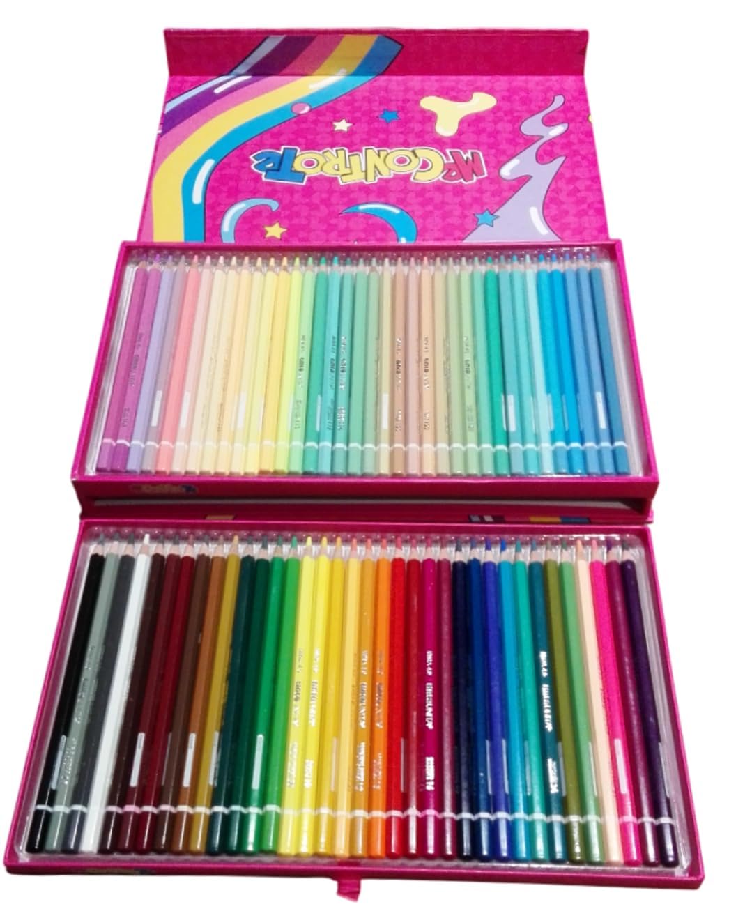 Astuccio Valigetta 2 piani Me Contro Te zip triplo scomparto Bambina scuola - Versione Fucsia 72 colori Mina 4.0 (36 pastello + 36 standard) by Tinta Unita Pool Over + portachiave