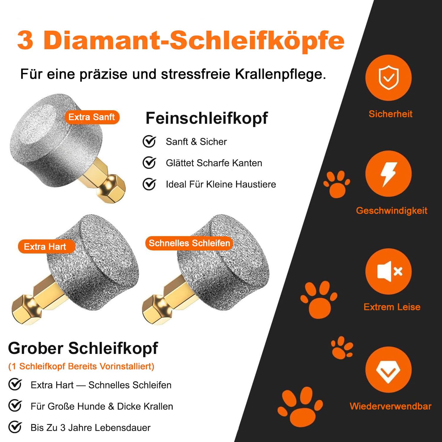 Krallenschleifer für Hunde mit 4 LED-Leuchten,3 Geschwindigkeiten Neuester Nagelfräse mit Krallenschere, Superleise, Wiederaufladbar für Hunde und Katzen Aller