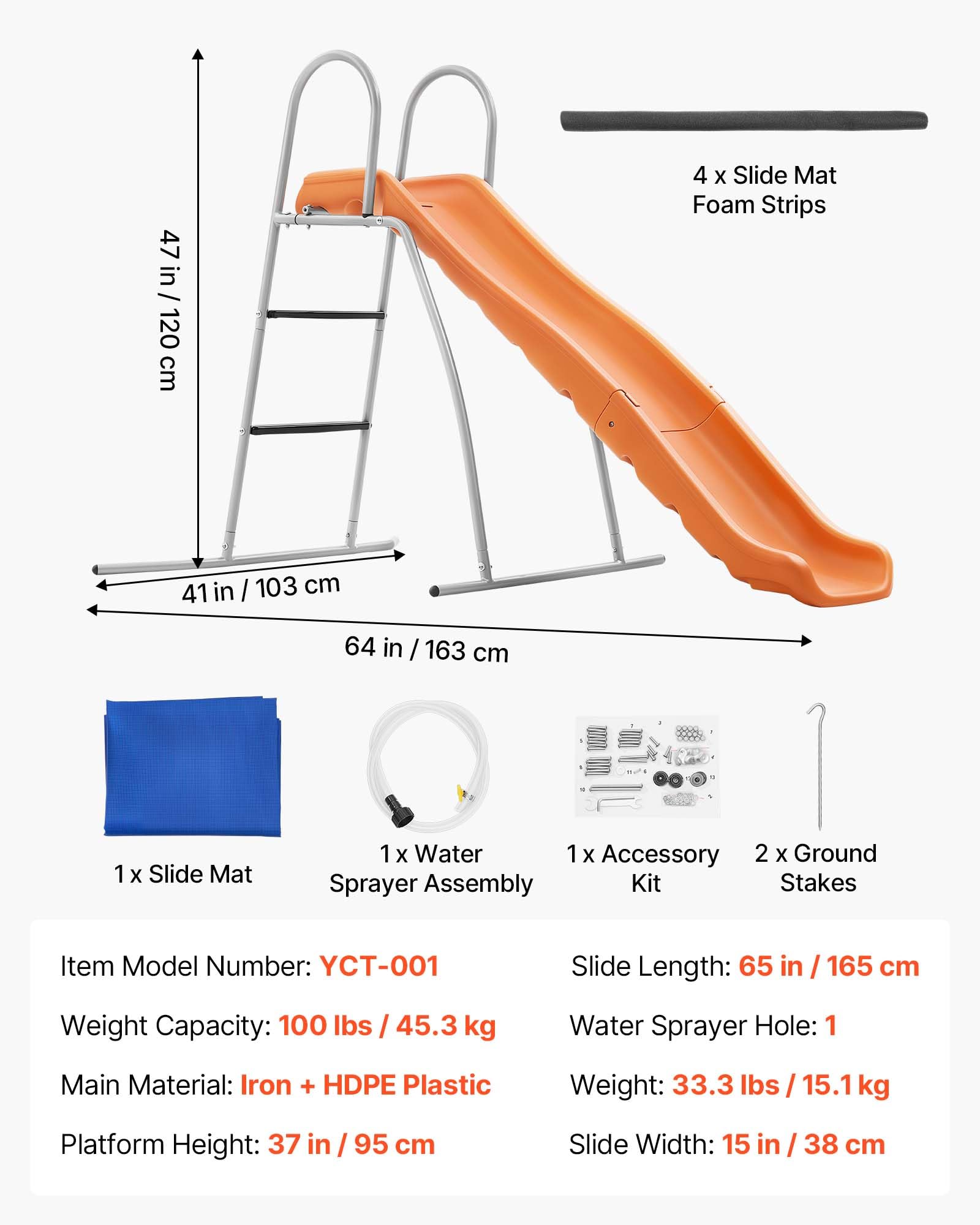 VEVOR Wasserrutsche Freistehend 165 cm Gartenrutsche für Kinder, Poolrutsche mit Integriertem, Verstellbarem Sprinkler, Kletterleiter und Bodenschutzmatte, Kinderrutsche aus Metall und Kunststoff
