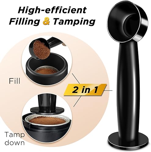 Miniatura 5 de CAPMESSO Kit de recarga de cápsulas Vertuo reutilizables, sellado más rápido, cápsulas Nespresso Vertuo reutilizables con cepillo de llenado y