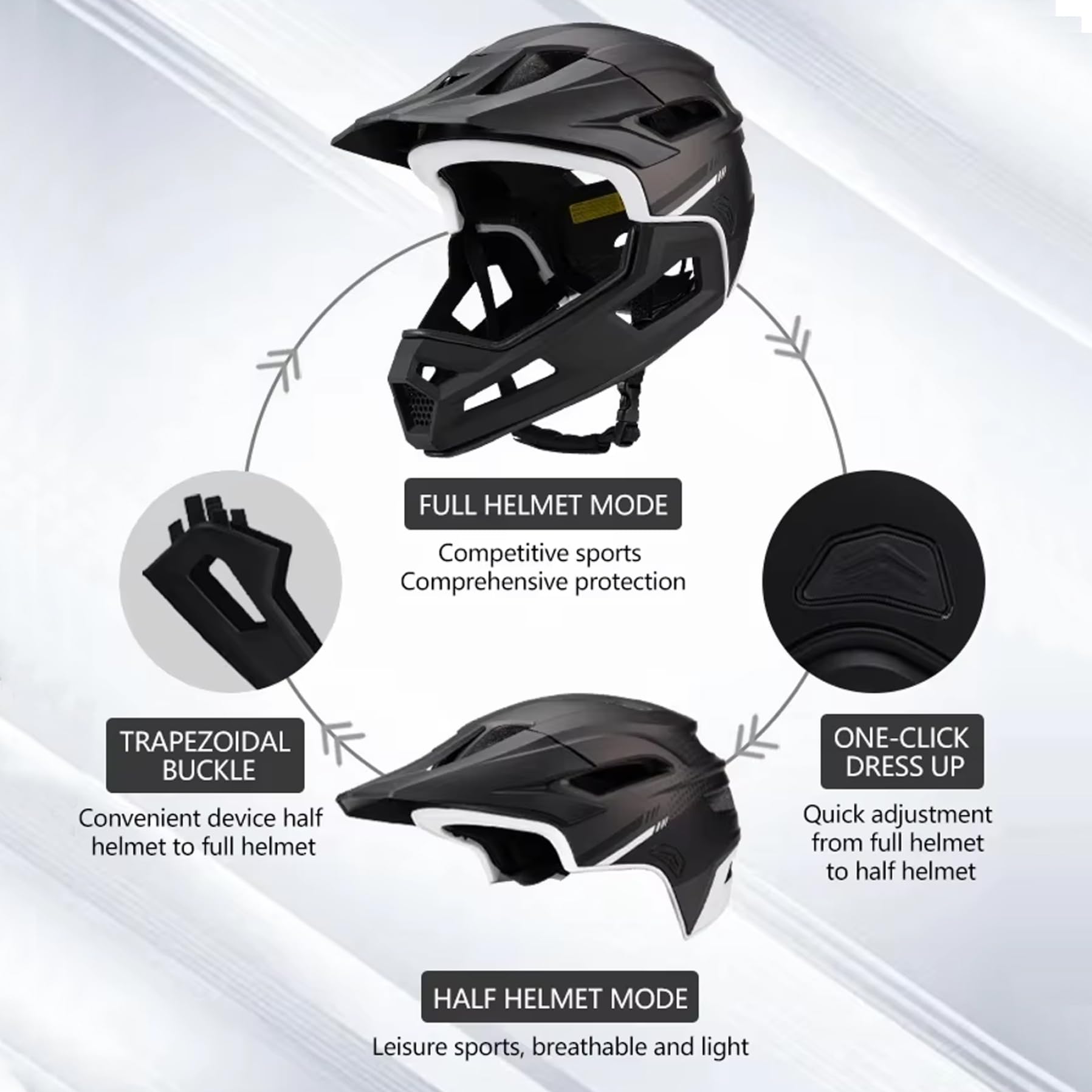 Casco da mountain bike antiurto, casco da bici integrale con visiera staccabile per mentoniera regolabile unisex nera per esterno