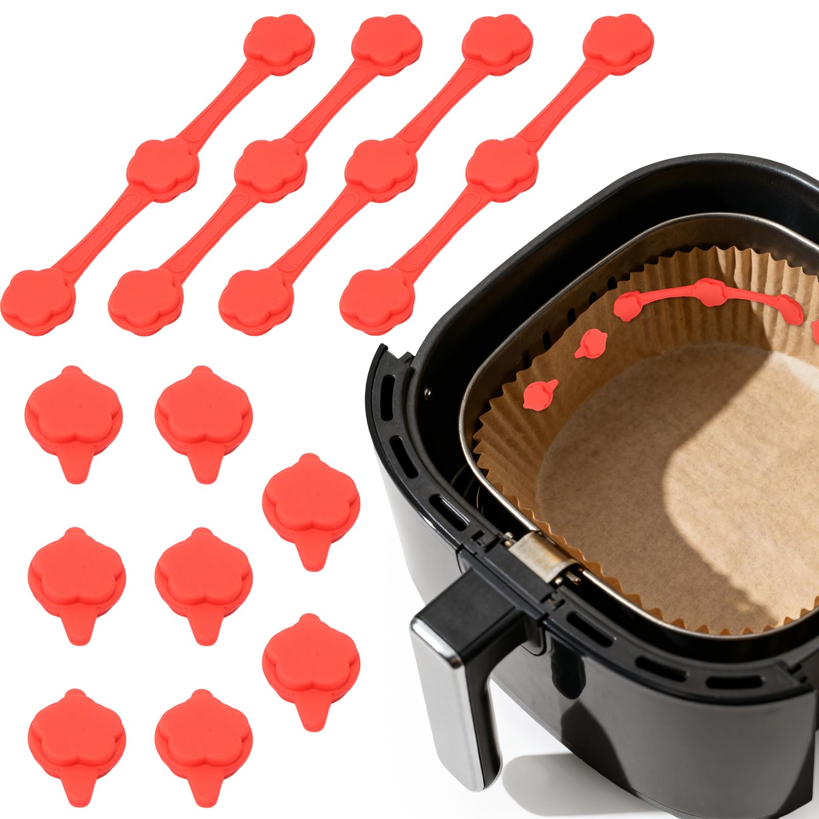 Airfryer Magnete für Backpapier Magnetclips 12 Magnete Airfryer Backpapier | Air Fryer Magnet Silikon Schnalle Set|Magnetische Silikon Magnetclips für Backpapier|Magnete für Airfryer Backpapier