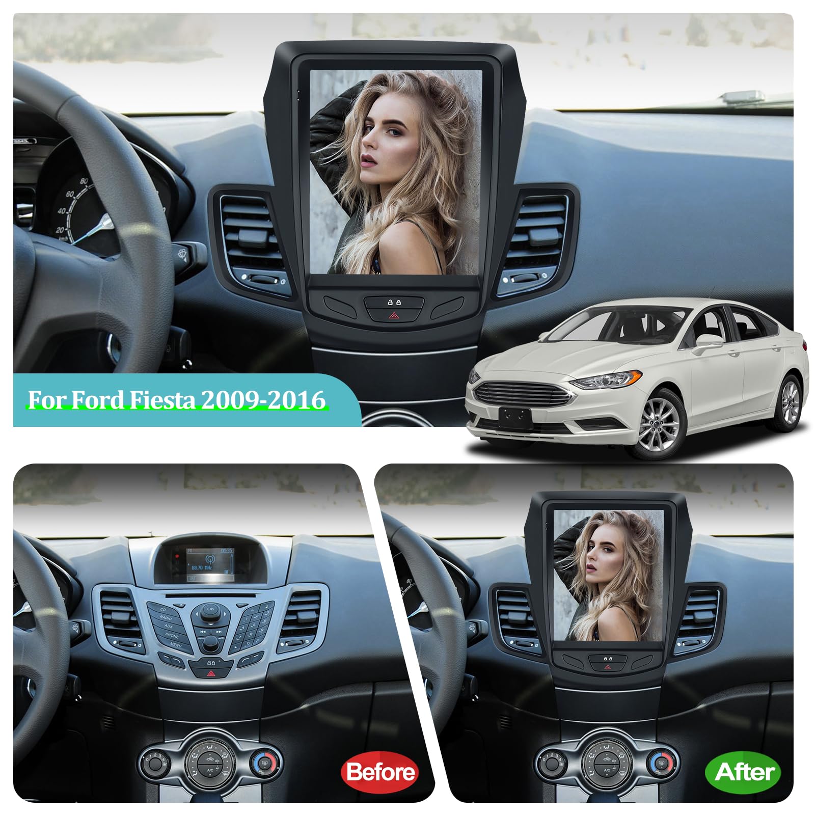 For Ford Fiesta 2009-2014 Android 12.0 Apple Carplay Car Radio GPS Navi + Camera