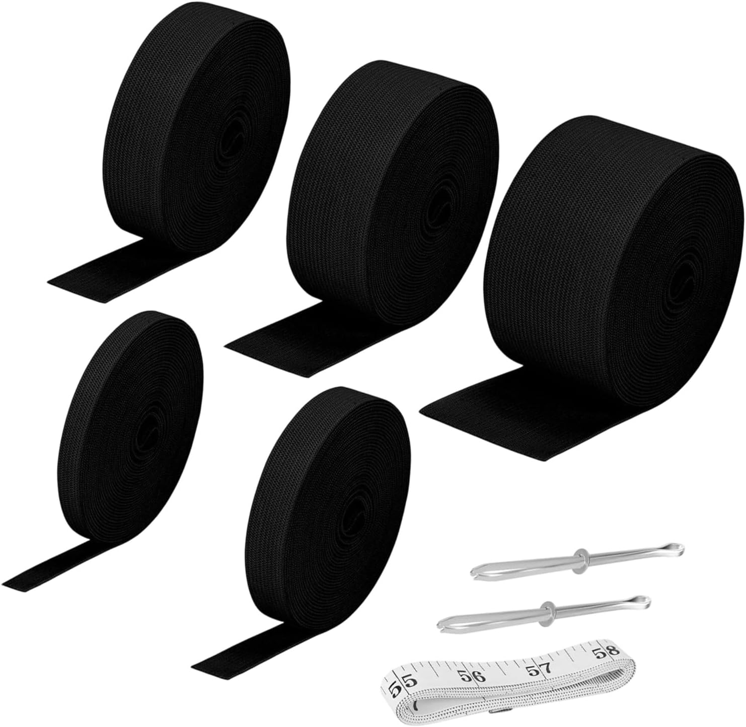 Sewing Elastic Set, Assorted Width Knitted Elastic Rolls for Waistbands, Cuffs and Clothing Alteration Sewing Tasks Knitted Roll Garment Repair Waistband Cuff Trouser Hem Clothing Alterations Apparel