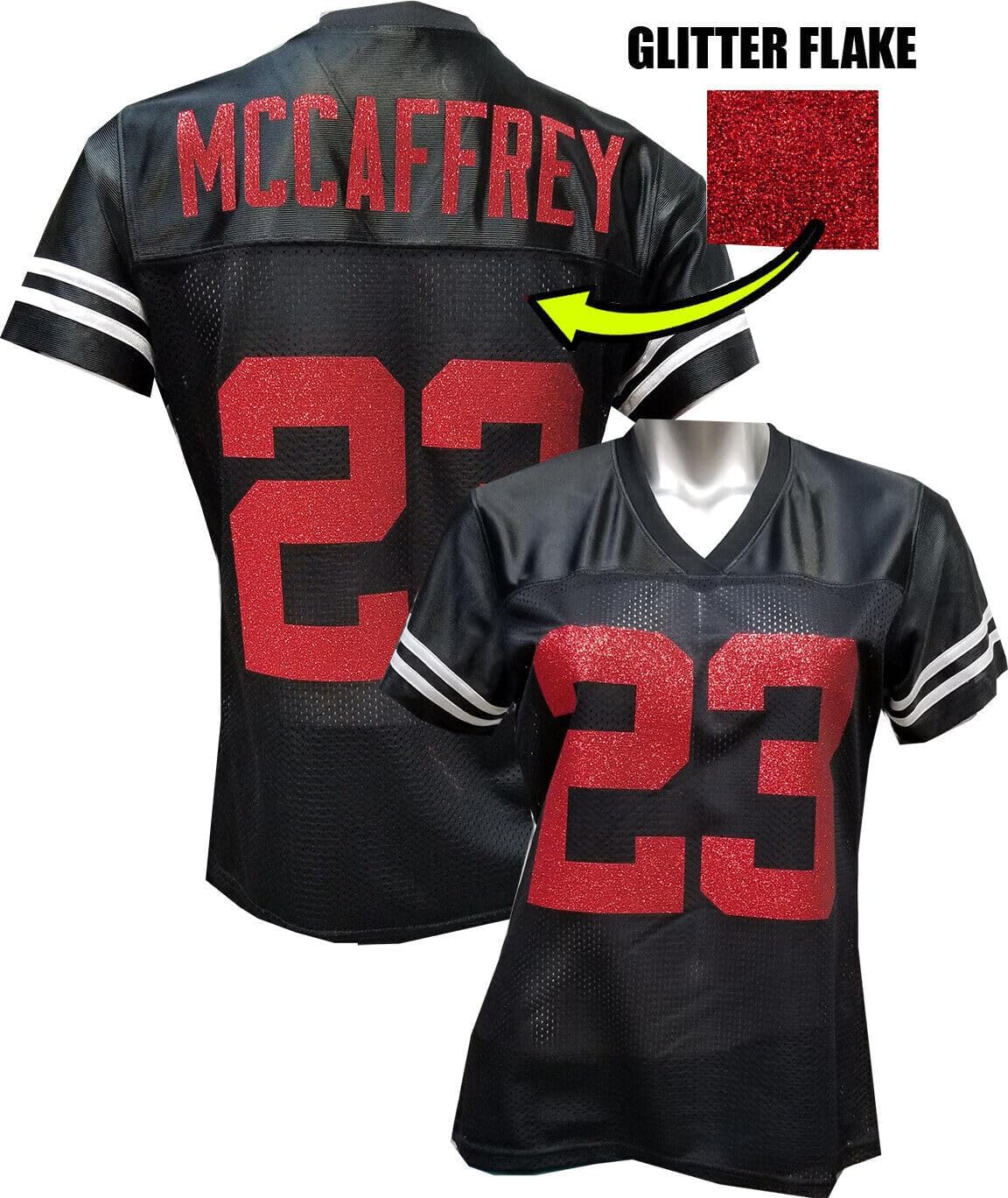 Custom Glitterflake Christian McCaffrey Womens Black Mesh Jersey Size Large