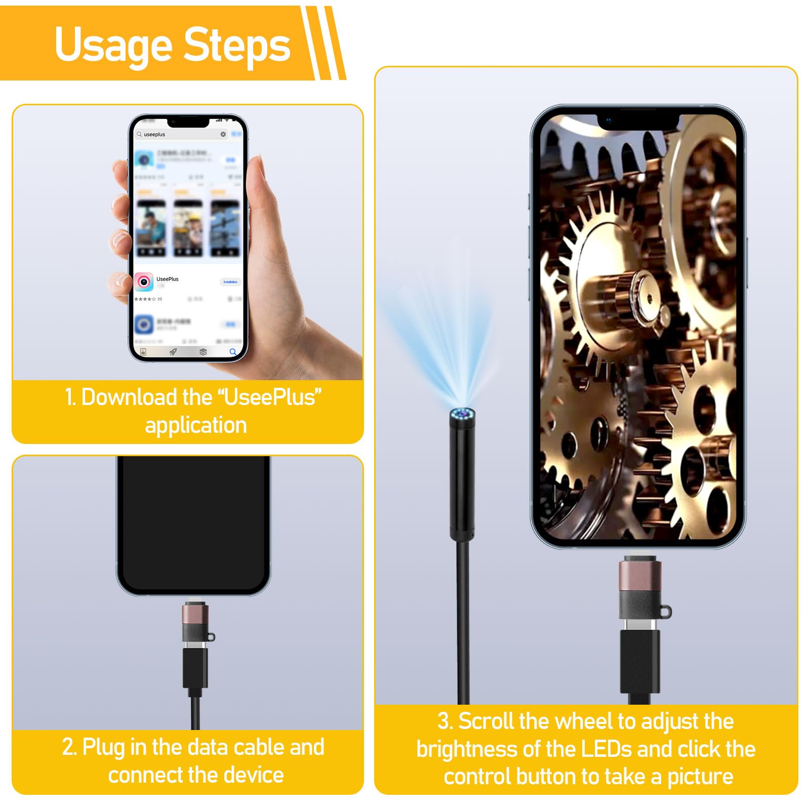 Caméra Endoscope HD 1920P - Câble Flexible 5m étanche IP67 - 8 LED Pour Inspection Smartphone Android/iOS
