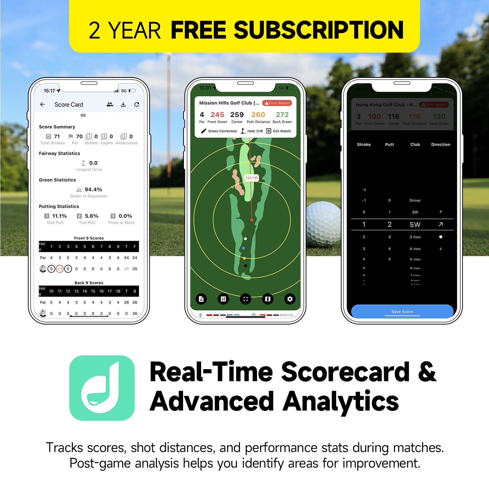 Dprofy Golf GPS Entfernungsmesser, Sprachausgabe mit Freisprech-Distanzlesung, funktioniert mit Dprofy APP, 40.000+ Kurse, tragbares Clip-on-Golfzubehör, unterstützt zwei Personen