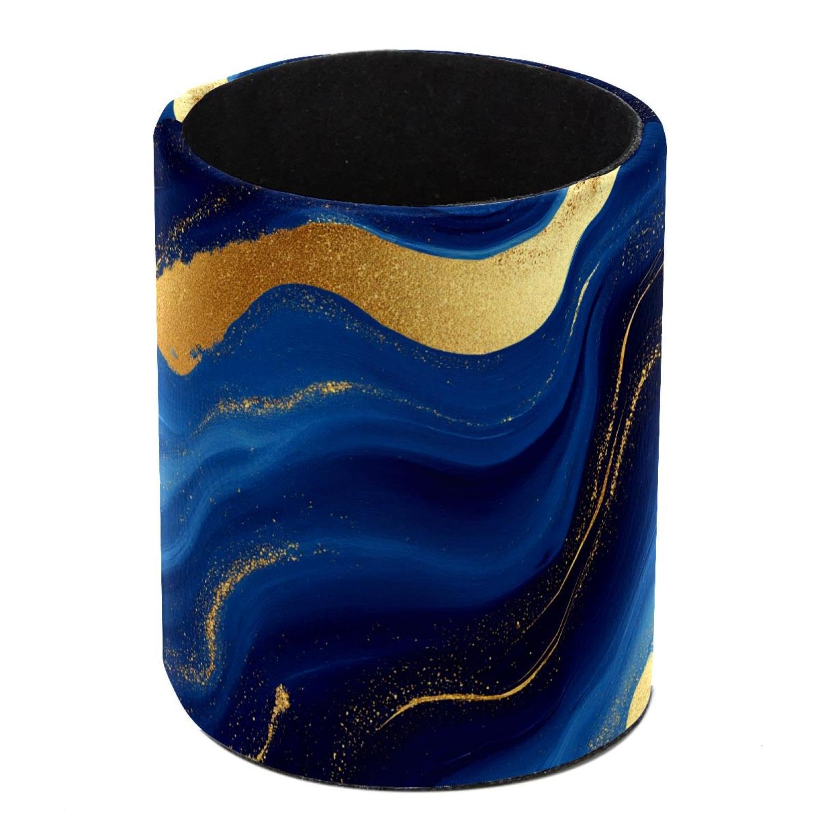 HEOEH Blue Marble Pen Holder for Desk, PU Leather Pencil Holder Pen Cup Marker Holder Makeup Brush Holders, Desk Accessories & Workspace Organizers for Home, Office