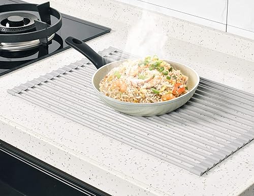 Miniatura 8 de Surpahs Over Sink Foldable Multipurpose Roll-Up Dish Drying Rack, Silicone Wrapped Stainless Steel, Warm Gray, 17.5" x 13.1