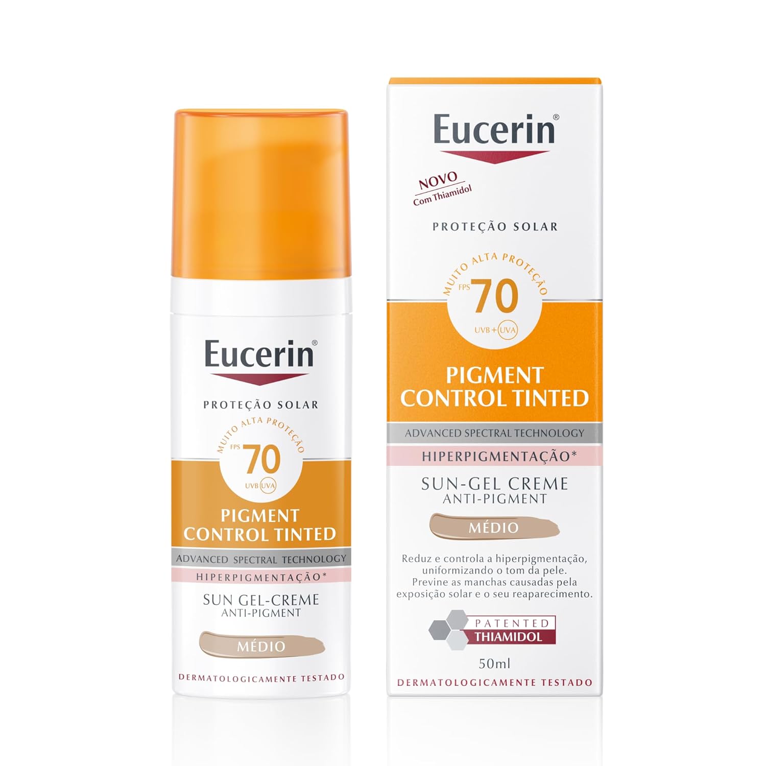EUCERIN Protetor Solar Facial Antimanchas Com Cor FPS70 50ml, Pigment Control, Proteção UVA, UVB e Luz Visível, Thiamidol