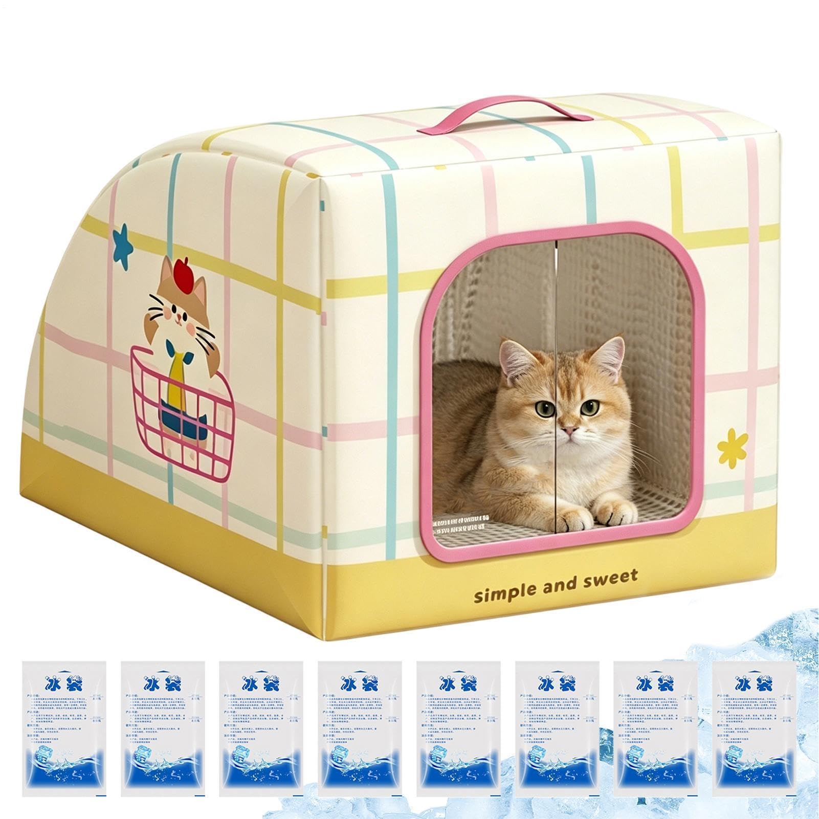 Niche rafraîchissante pour chats en | Lit isolant et portable avec poignée de transport – Maison intérieure pour chats en extérieur, chambre, salon, balcon, patio, jardin, terrasse, grand