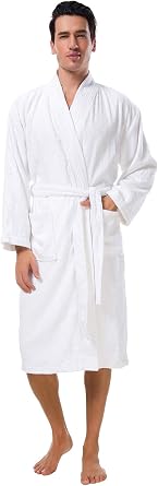 SIORO Mens Terry Cotton Robe, Absorbent Kimono Towel Bathrobe for Spa and Hotel, Soft Shower Calf Length Cloth with Pockets