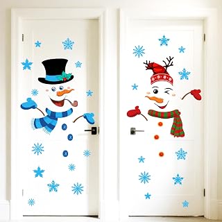 4 Sheets Christmas Snowman Door Stickers Xmas Refrigerator Sticker Snowflake Decals Christmas Door Stickers for Xmas Garage Home Office Holiday