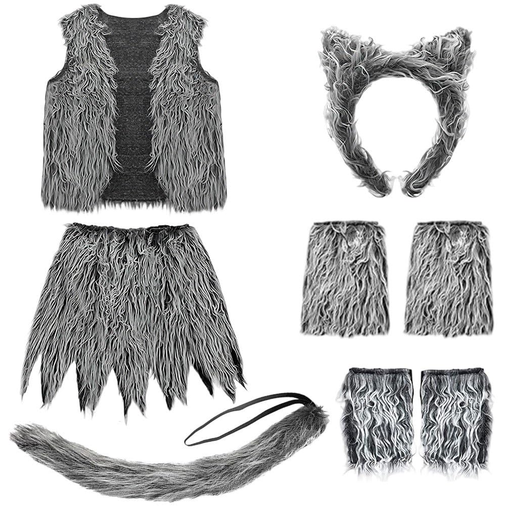 Fituenly Adult Costume Set Include Tail Headband Vest Skirt Gloves and Leg Warmers Set Cosplay Accessories for Halloween Themed Events
