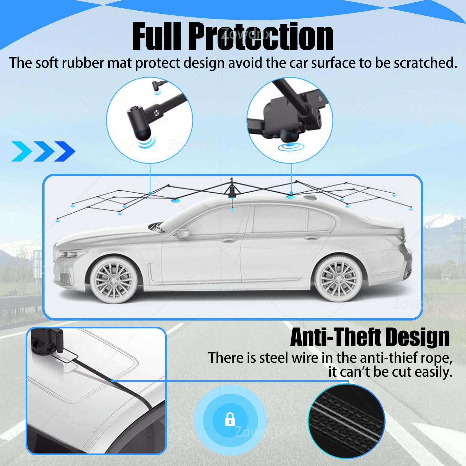 Tenda Ombrello Completamente Automatica da 5,2M con Corde Regolabili, Tettoia Mobile UPF 30+, Facile da Installare con Ventose, per SUV, Camion E Furgoni Navyblue-5.2M