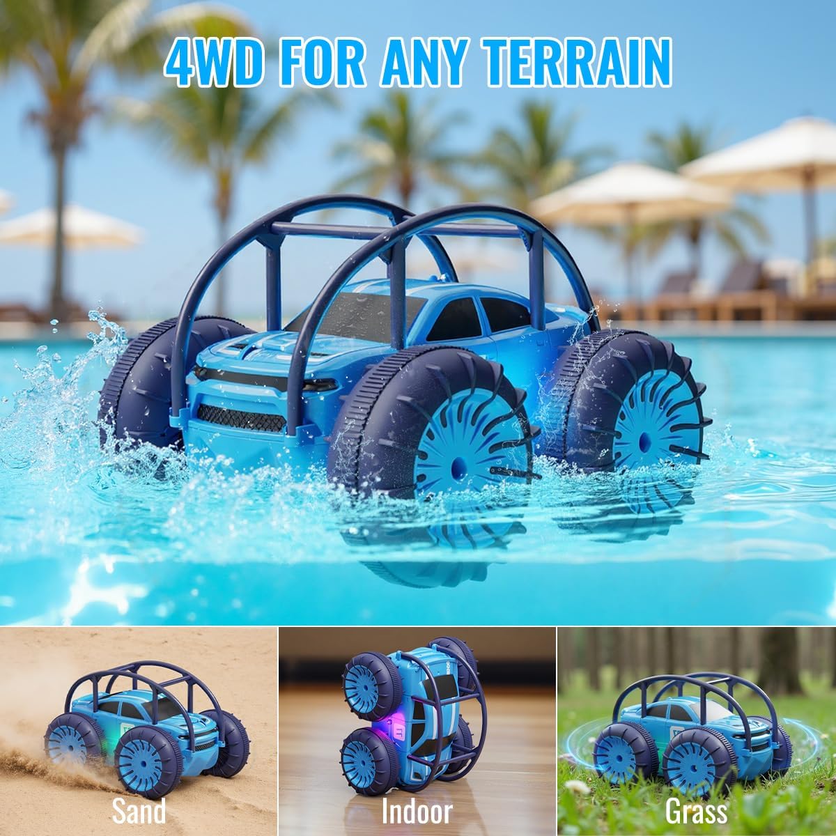 Amphibious Remote Control Car, Rechargeable RC Cars & Remote 360° Rotating Flips 2.4Ghz 4WD All Terrain Stunt Car Toy Christmas Birthday Gift for Kids Boys 3-12 Years - Image 3